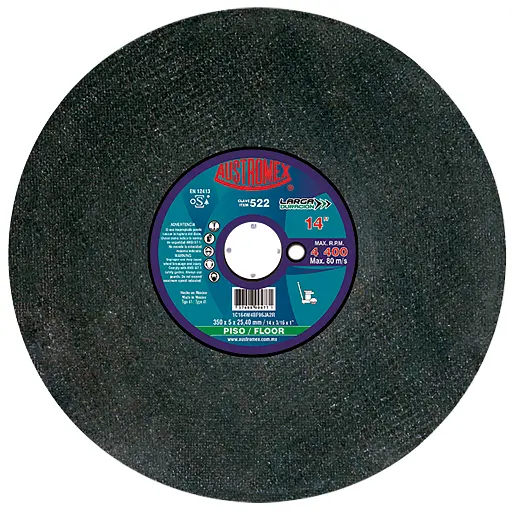 DISCO ABRASIVO DE 350 X 5 X 25.40 MM PARA CORTE DE CONCRETO VERDE Y ASFALTO