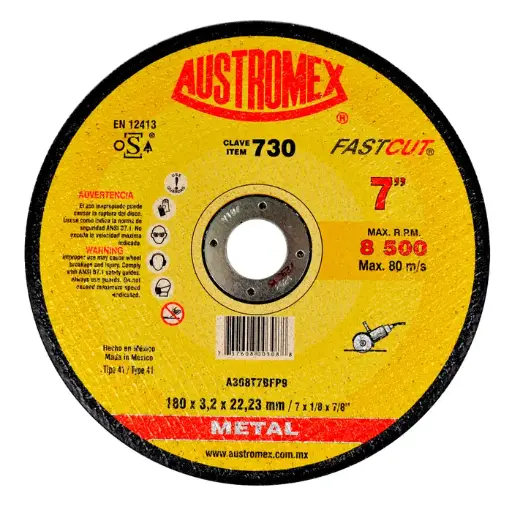 [109-01-03-010] DISCO ABRASIVO CORTE METAL 7X1/8X7/8" U/GRAL.