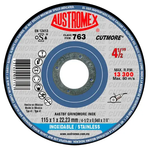 [109-01-03-018] DISCO ABRASIVO CORTE 4 1/2 X 3/64 X 7/8 GRINDMORE INOX