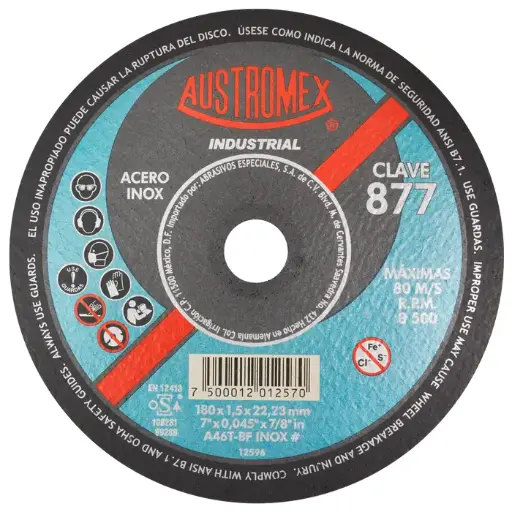 [109-01-03-042] DISCO ABRASIVO CORTE 180X1.5X22.2 A46T BF INOX