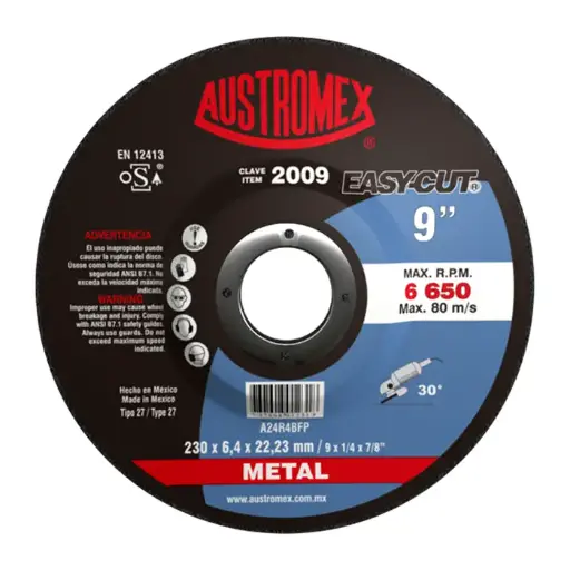 [109-01-03-084] DISCO ABRASIVO DESBASTE CON CENTRO DEPRIMIDO 9" X 1/4 X 7/8