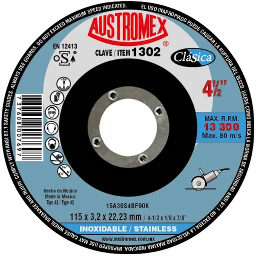 [109-01-04-030] DISCO ABRASIVO CORTE 4 1/2 X 1/8 PARA ACERO INOX.