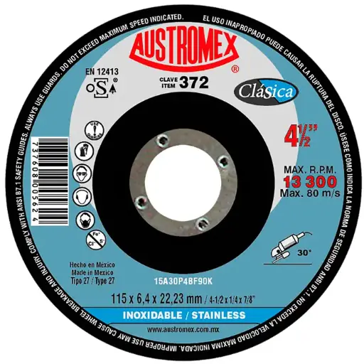 [109-01-04-102] DISCO ABRASIVO T27 PARA DESBASTE DE ACERO INOXIDABLE 4-1/2" X 1/4" X7/8"