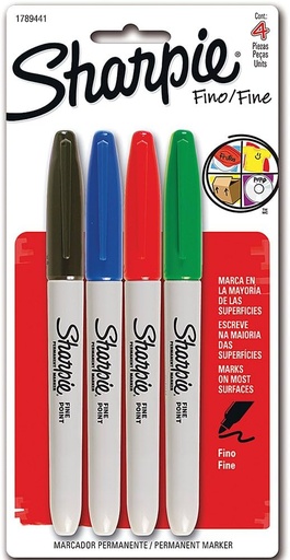 [431-03-21-701] MARCADOR PERMANENTE SHARPIE PUNTO FINO SURTIDO (BL/4)