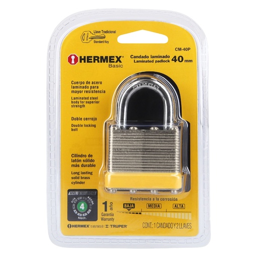 [057-05-19-042] CANDADO LAMINADO 40 MM PRETUL, MARCA TRUPER, MODELO CLAM-40P, 23503