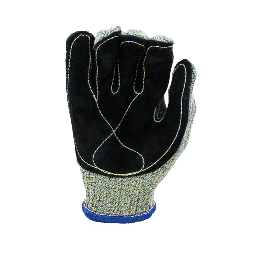 [318-03-14-054] GUANTE TEJIDO NEGRO CON PALMA DE CARNAZA REFORZADO CON HILO KEVLAR