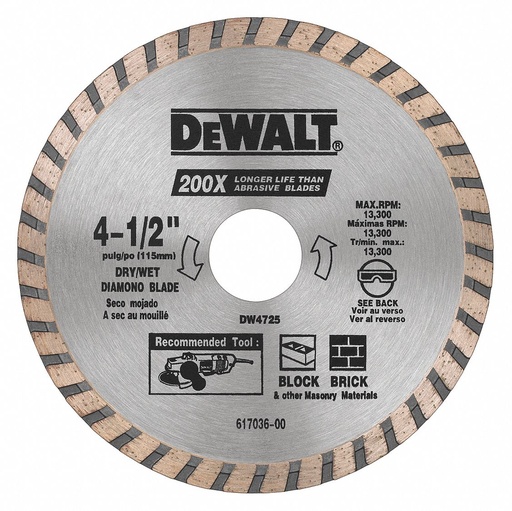 [053-01-04-032] 4-1/2" DRY DIAMOND SAW BLADE, TURBO RIM TYPE, APPLICATION: MASONRY