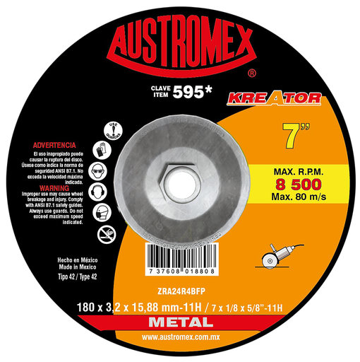 DISCO ABRASIVO DE 180 X 3.2 X 15.88-11 MM CON ADAPTADOR, PARA CORTE DE METAL